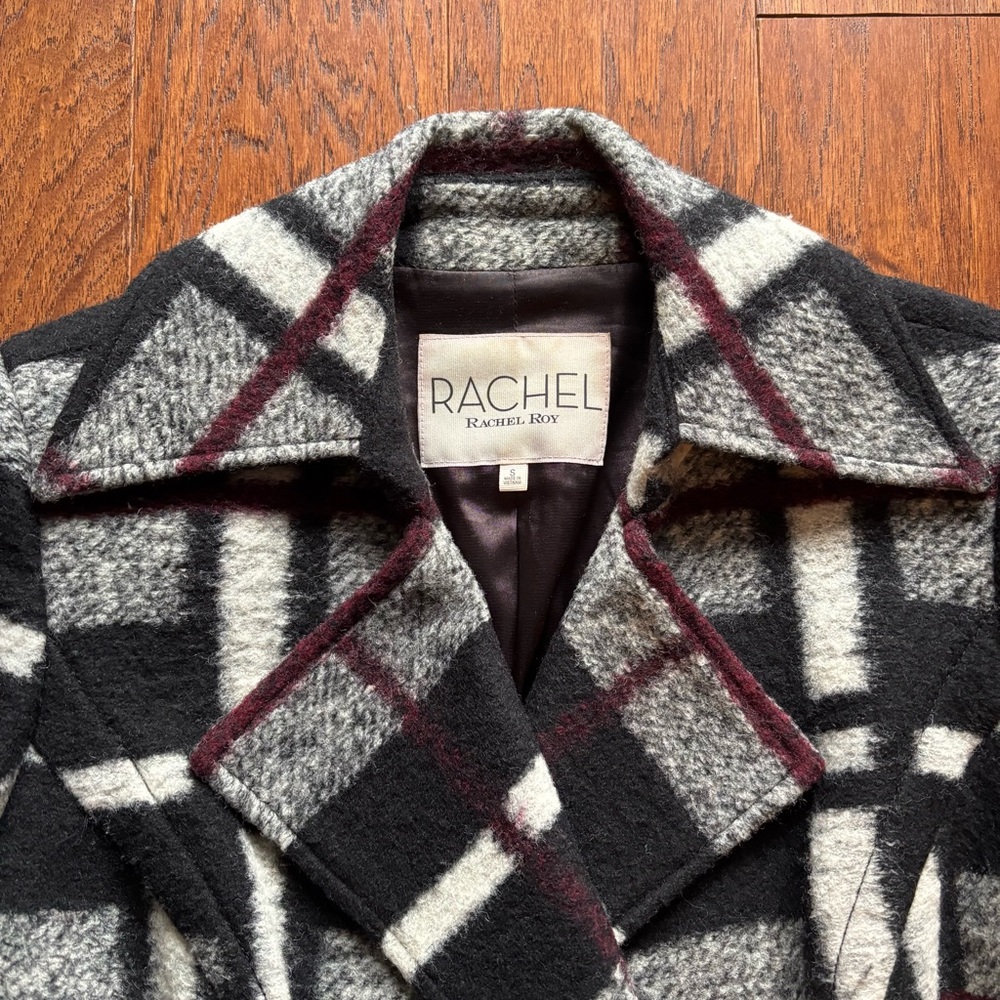 RACHEL Rachel Roy Black and White Plaid Pea Coat - Picture 11 of 15